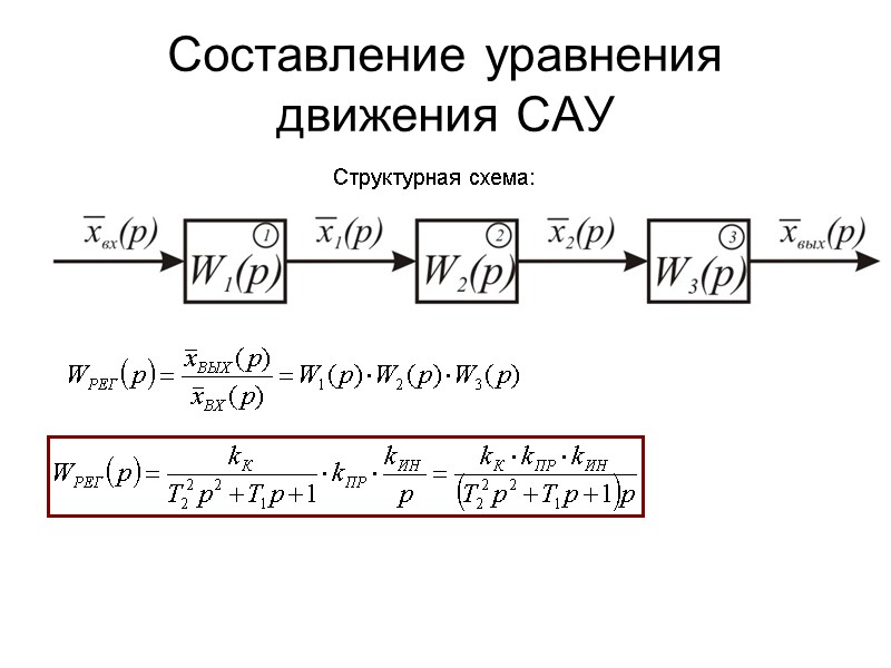 Составление уравнения движения САУ Структурная схема: